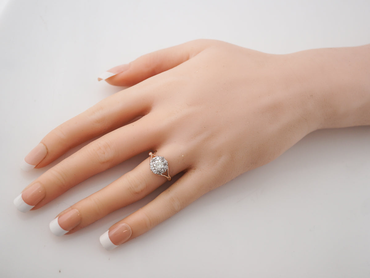 Vintage Victorian Split Shank Diamond Cluster Engagement Ring in Rose Gold