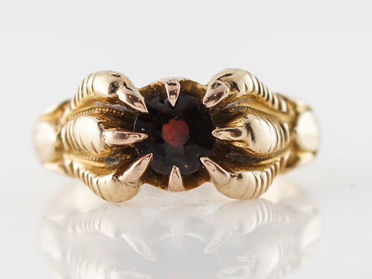 Victorian Garnet Crow Claw Ring in 14k Yellow Gold