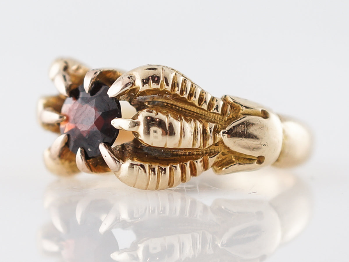 Victorian Garnet Crow Claw Ring in 14k Yellow Gold