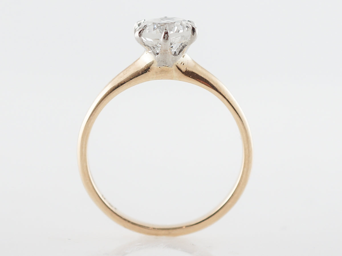 Vintage Engagement Ring Victorian 1.00 Round Brilliant Cut Diamond in 14k Yellow Gold