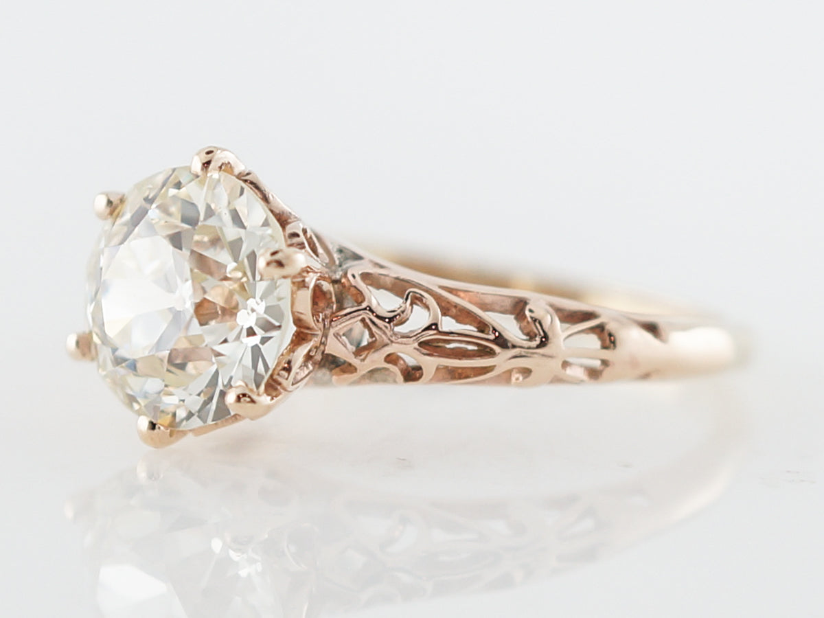 Vintage Victorian Diamond Solitaire Engagement Ring in Rose Gold