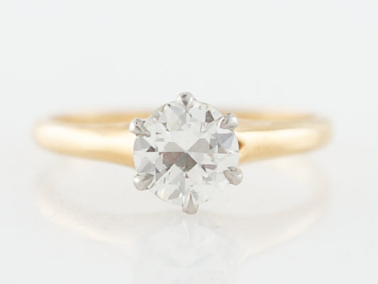 Vintage Engagement Ring Retro GIA .81 Transitional Cut Diamond in 18k Yellow Gold