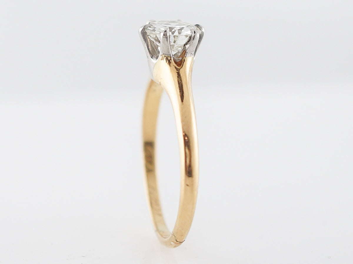 Vintage Engagement Ring Retro GIA .81 Transitional Cut Diamond in 18k Yellow Gold