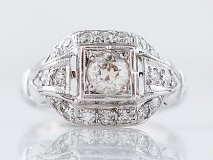 Vintage Engagement Ring Art Deco .33 Old European Cut in 18k White Gold