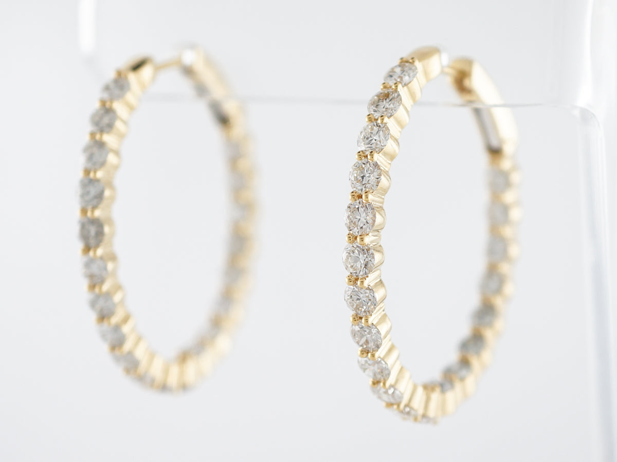 Large Yellow Gold Diamond Hoop Earrings 6 Carats