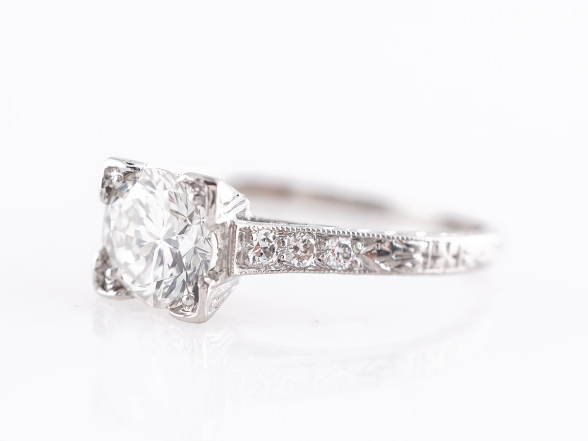 Vintage Inspired Brilliant Cut Diamond Engagement Ring Platinum