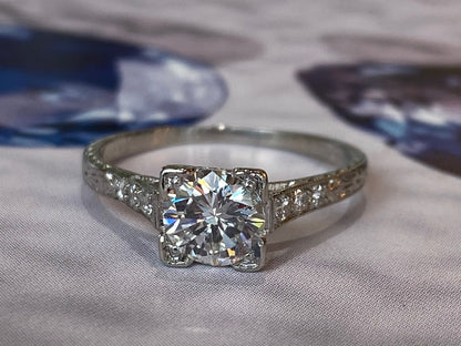 Vintage Inspired Brilliant Cut Diamond Engagement Ring Platinum
