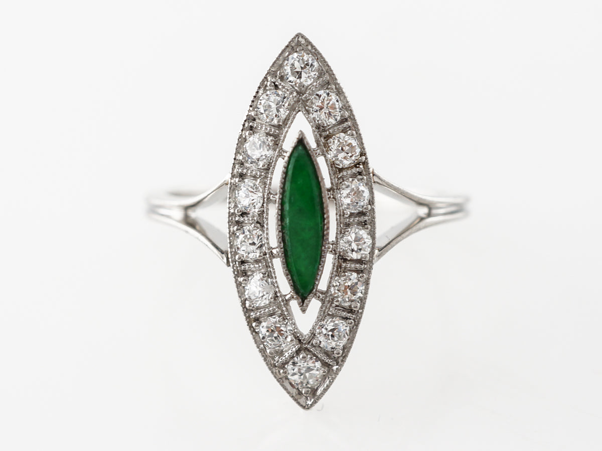 Vintage Jade & Diamond Deco Ring in Platinum