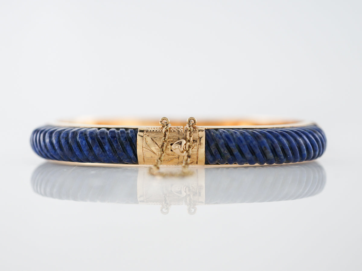 **RTV 5/2/19**Vintage Bracelet Mid-Century Carved Lapis in 14k Yellow Gold
