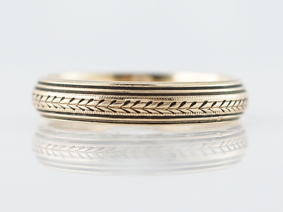 Men's Vintage Wedding Band Retro in 14k Yellow Gold Filigree Jewelers