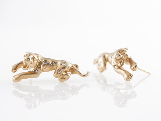 Vintage 1950's Diamond Jaguar Earrings 14k