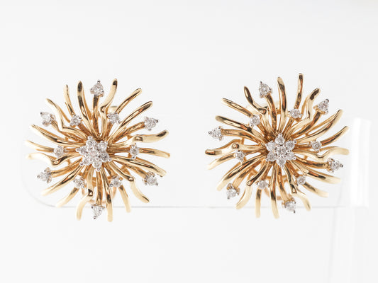 Vintage 1950's Diamond Flower Earrings in 14k