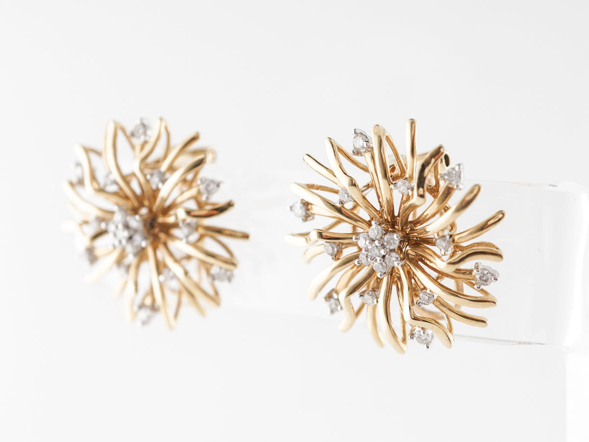 Vintage 1950's Diamond Flower Earrings in 14k