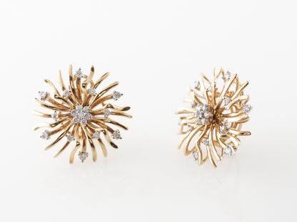 Vintage 1950's Diamond Flower Earrings in 14k