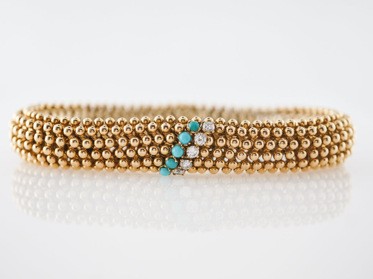 Vintage Diamond & Turquoise Bracelet in Yellow Gold