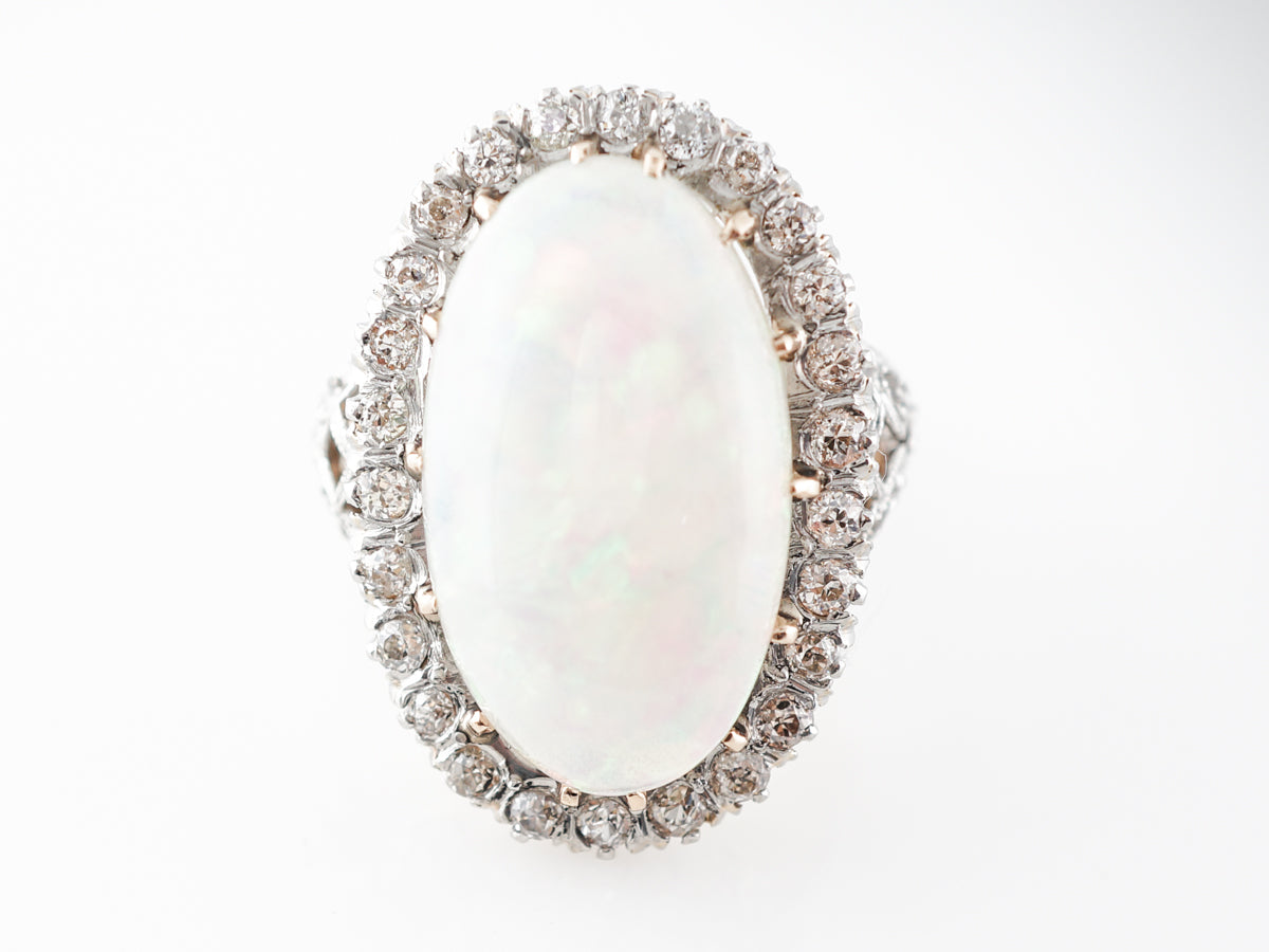 Vintage Mid-Century Opal & Diamond Cocktail Ring