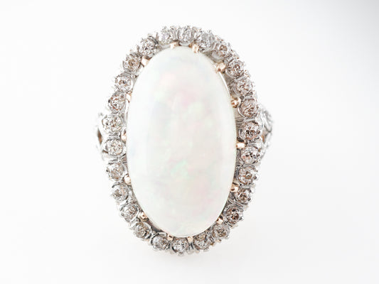 Vintage Mid-Century Opal & Diamond Cocktail Ring