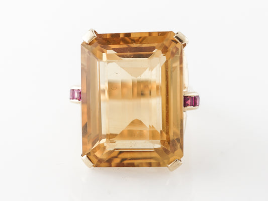 Vintage Citrine Cocktail Ring w/ Ruby Accents in Yellow Gold