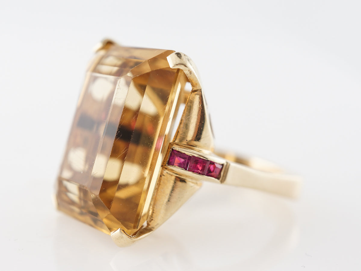 Vintage Citrine Cocktail Ring w/ Ruby Accents in Yellow Gold