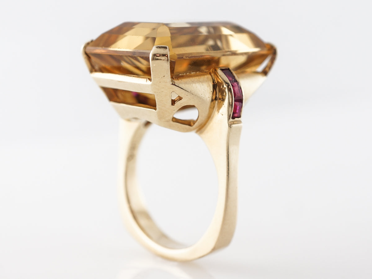 Vintage Citrine Cocktail Ring w/ Ruby Accents in Yellow Gold