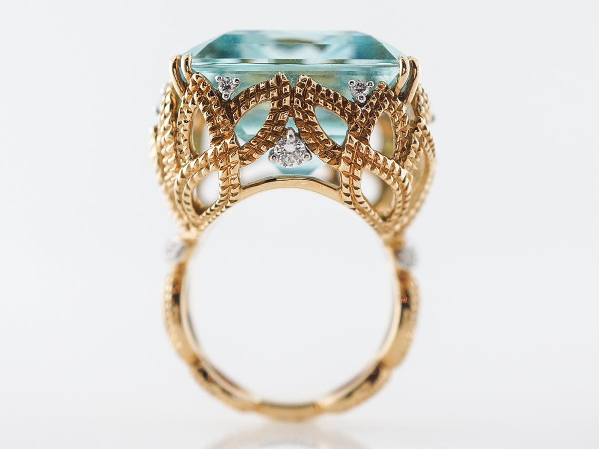 1950's Cocktail Ring w/ Aquamarine & Diamonds