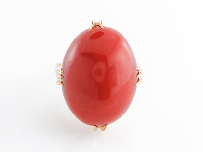 Vintage Mid-Century Coral Ring in 18K Yellow Gold