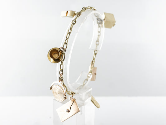 Vintage Mid-Century Charm Bracelet 14k Yellow Gold