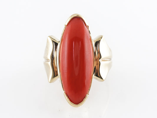 Vintage Mid-Century Coral Cocktail Ring in 14K Yellow Gold
