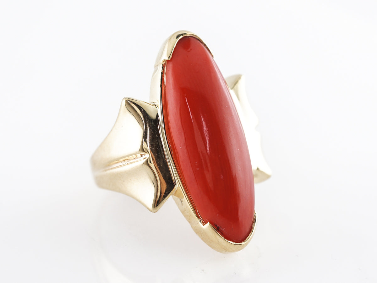 Vintage Mid-Century Coral Cocktail Ring in 14K Yellow Gold