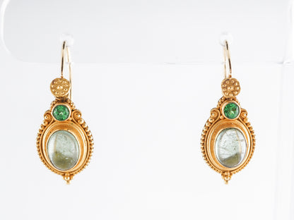 Vintage Etruscan Style Earrings w/ Emerald & Tourmaline in 22k