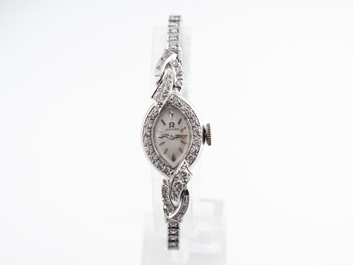 Mid-Century Omega Ladies Watch w/ Diamonds in Platinum