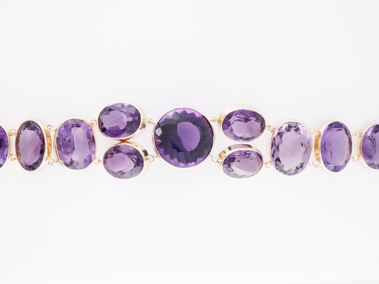 Vintage Mid-Century Amethyst Bracelet 14k Yellow Gold