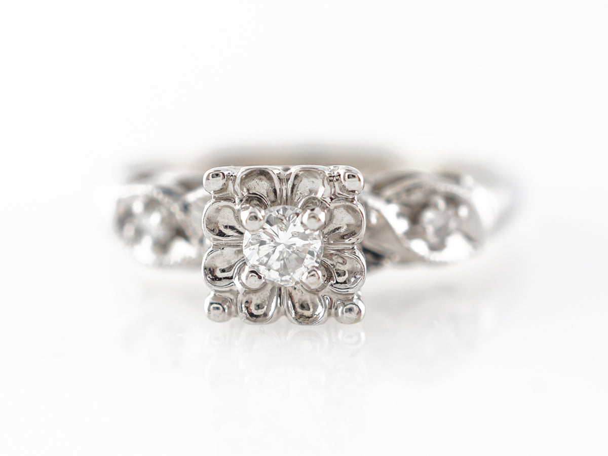 Vintage Floral Diamond Engagement Ring in 14k