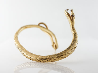 Vintage Snake Bangle Bracelet w/ Rubies in Yellow Gold