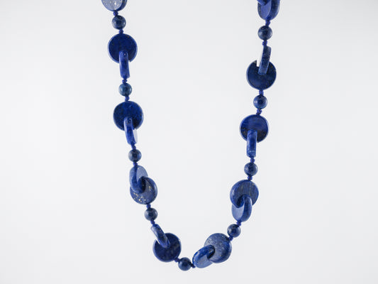 Vintage Necklace Mid Century Carved Lapis in 14k Yellow Gold
