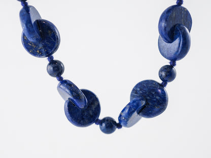 Vintage Necklace Mid Century Carved Lapis in 14k Yellow Gold