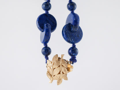 Vintage Necklace Mid Century Carved Lapis in 14k Yellow Gold
