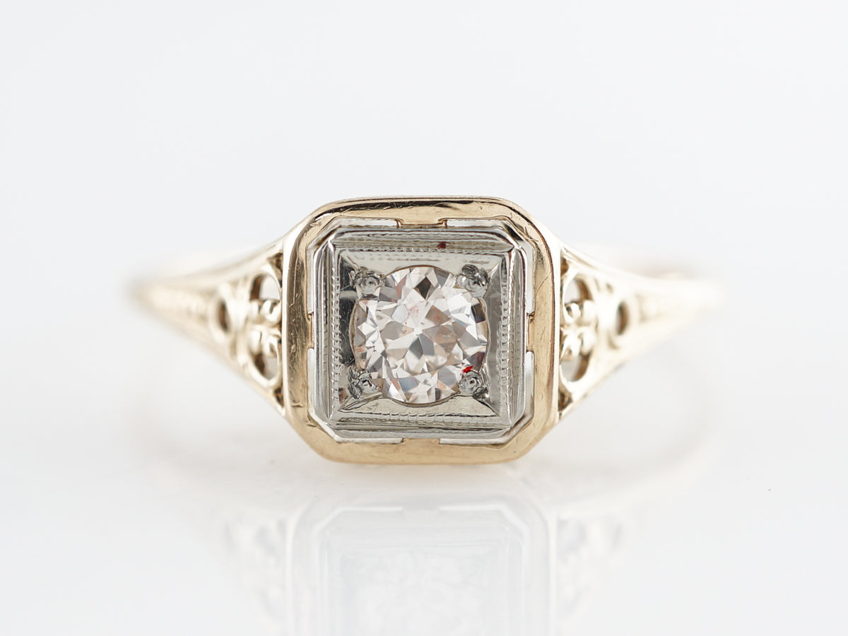 1940's Old Euro Diamond Filigree Engagement Ring