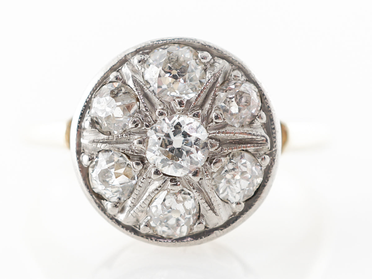 Vintage Old Mine Cut Diamond Cluster Engagement Ring