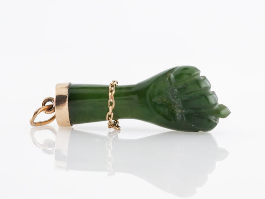 Vintage Pendant Nephrite Figa Charm Mid Century in 14k Yellow Gold