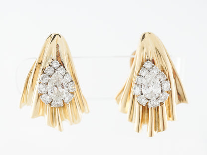 5 Carat Retro Diamond Earrings in 14 Yellow Gold & Platinum