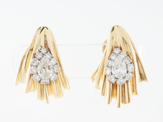 5 Carat Retro Diamond Earrings in 14 Yellow Gold & Platinum