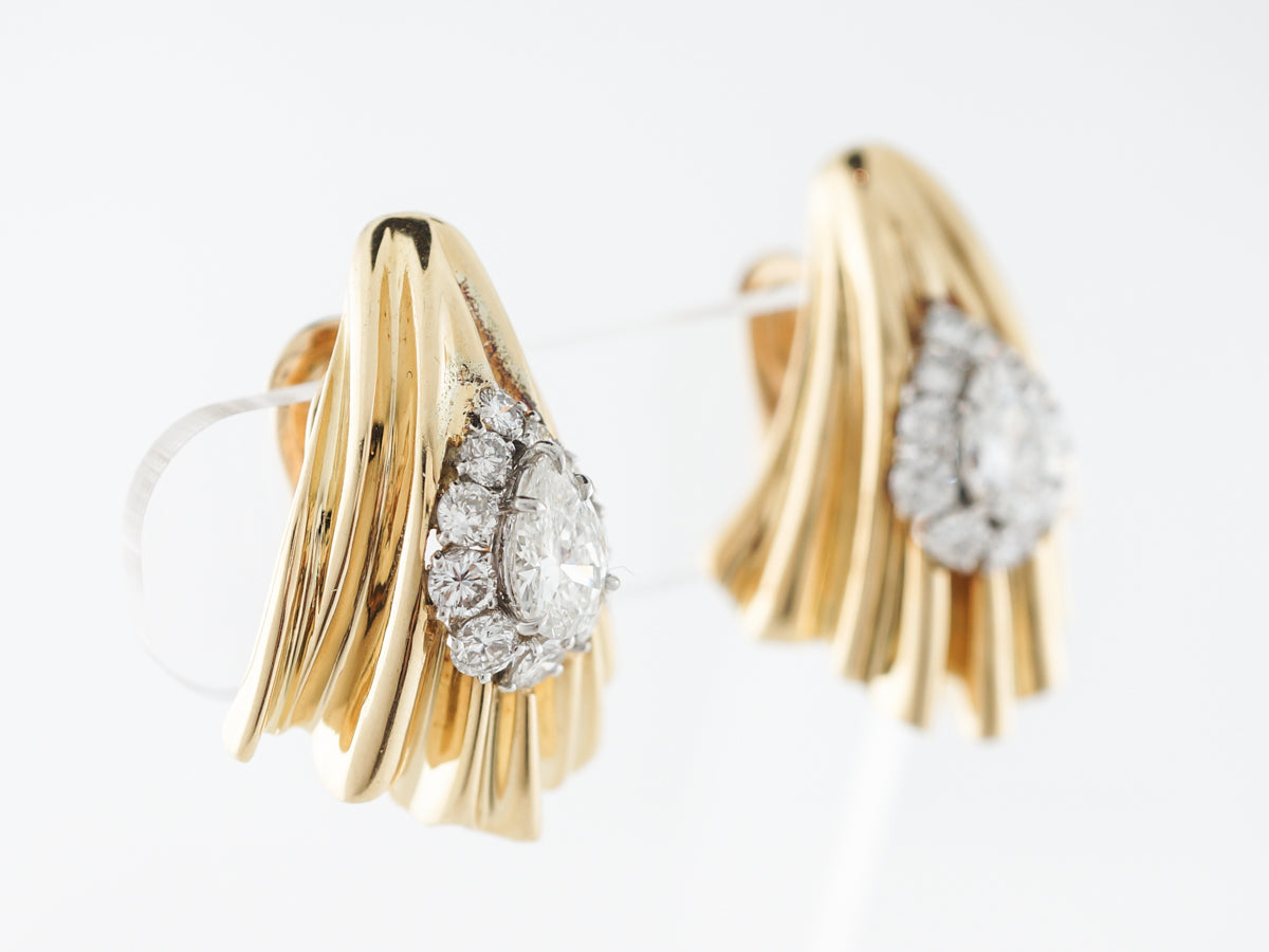 5 Carat Retro Diamond Earrings in 14 Yellow Gold & Platinum