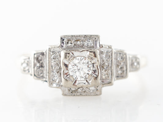 Vintage Retro Diamond Engagement Ring in White & Yellow Gold