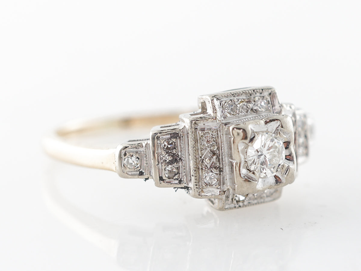 Vintage Retro Diamond Engagement Ring in White & Yellow Gold