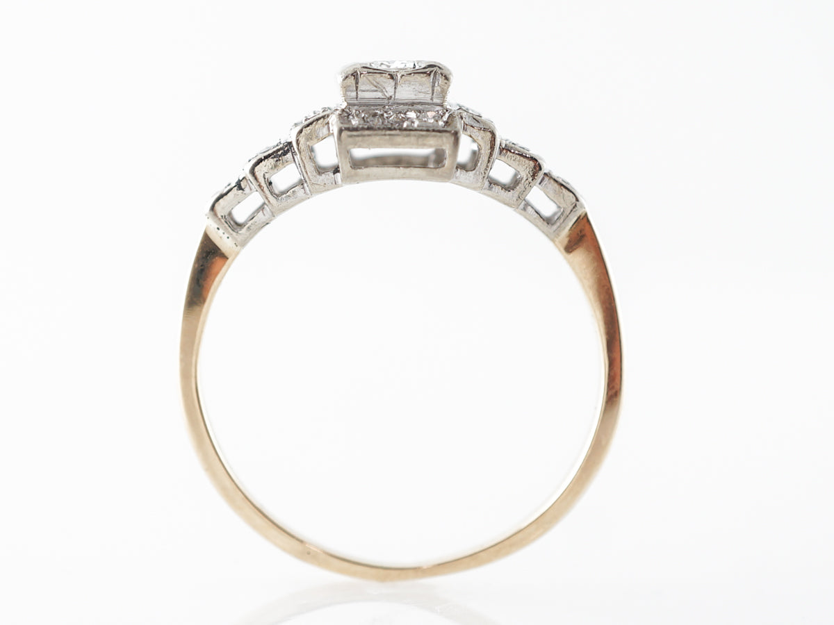 Vintage Retro Diamond Engagement Ring in White & Yellow Gold