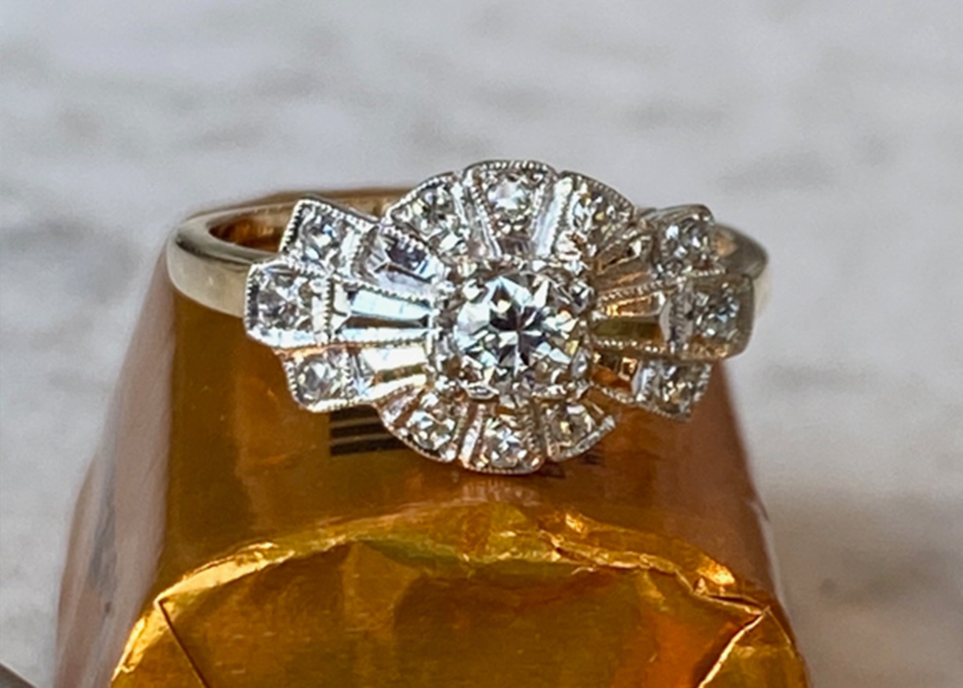 Vintage Retro Cluster Diamond Engagement Ring in 14k