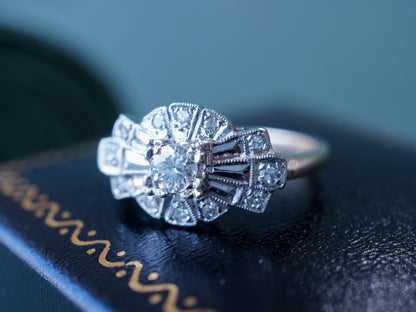 Vintage Retro Cluster Diamond Engagement Ring in 14k