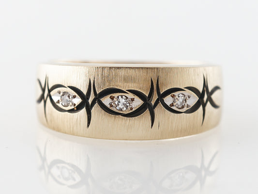 Retro Diamond & Black Enamel Ring Yellow Gold