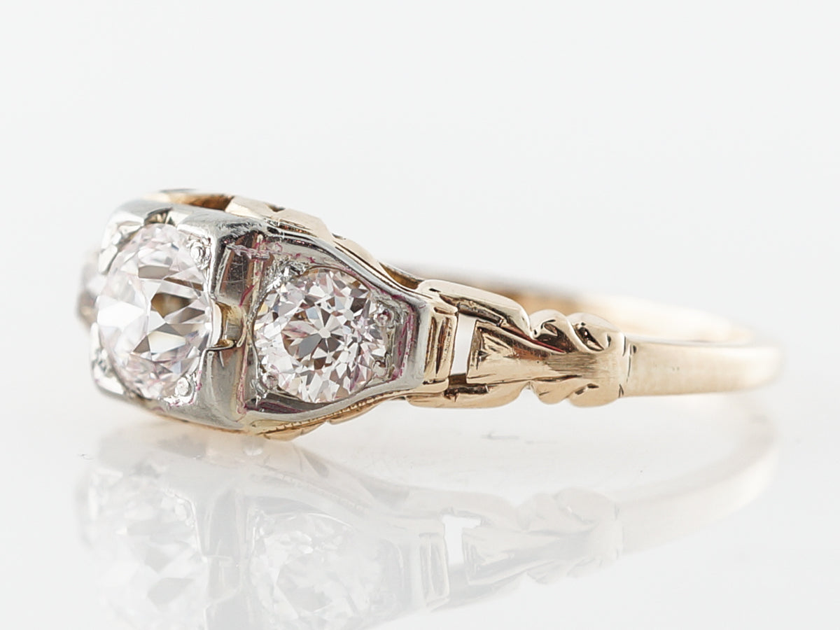 Vintage Retro 3 Stone Diamond Engagement Ring in 14k